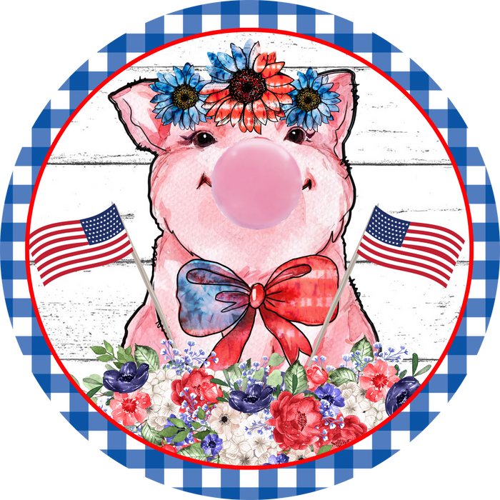 011 Piggly Bubble Design, 4th of July Sign, Patriotic -Summer Sign, Wreath Center, Wreath Attachment