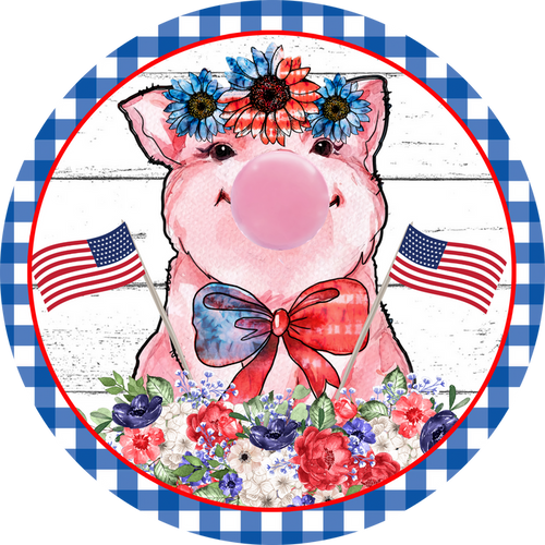 011 Piggly Bubble Design, 4th of July Sign, Patriotic -Summer Sign, Wreath Center, Wreath Attachment