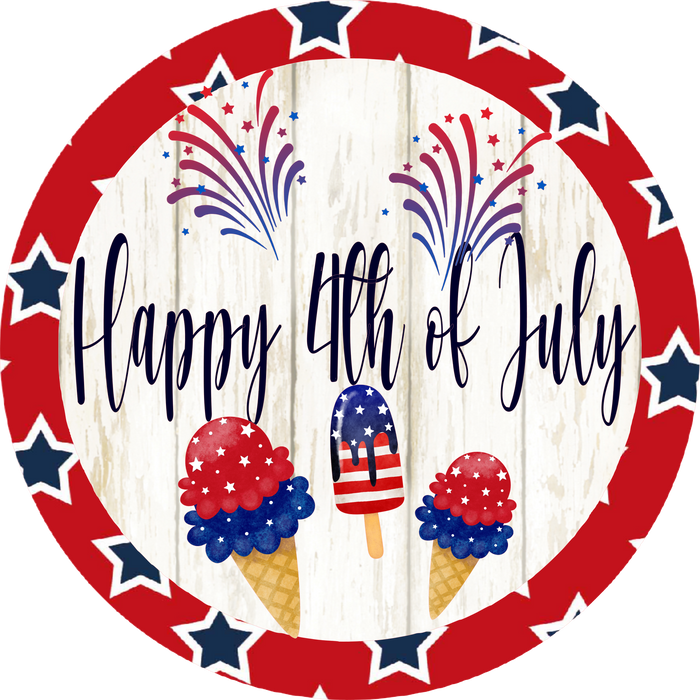 016 Happy 4th of July, Ice Cream, Summer Sign, Wreath Center, Wreath Attachment