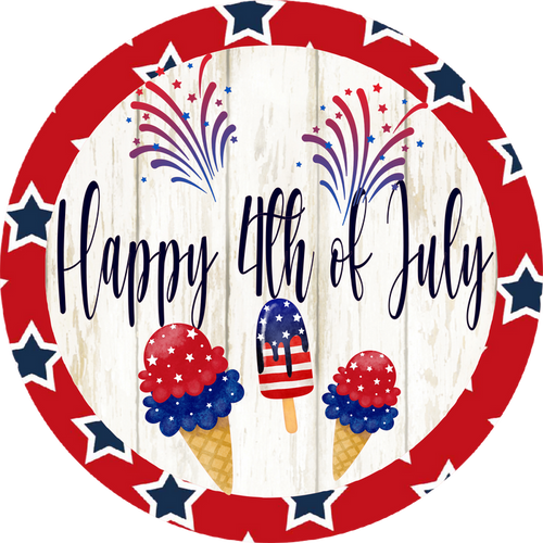 016 Happy 4th of July, Ice Cream, Summer Sign, Wreath Center, Wreath Attachment