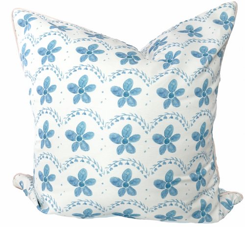24x24 Alexandra in Sea Pillow Cover- Blush Piping