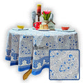 Princess Paisley Block Print Cotton Floral Tablecloth Round, Serene Blue - Sweet Us