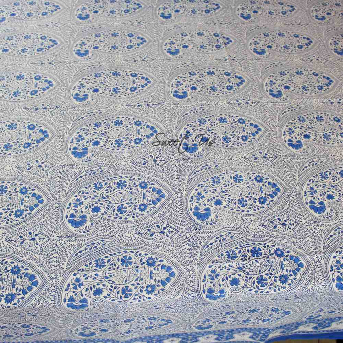 Princess Paisley Block Print Cotton Floral Tablecloth Square, Serene Blue - Sweet Us