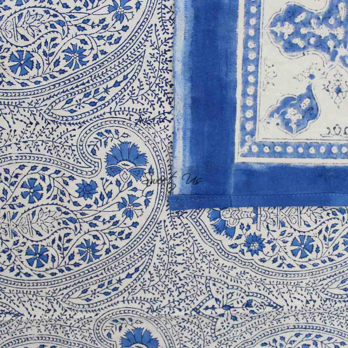Princess Paisley Block Print Cotton Floral Tablecloth Square, Serene Blue - Sweet Us
