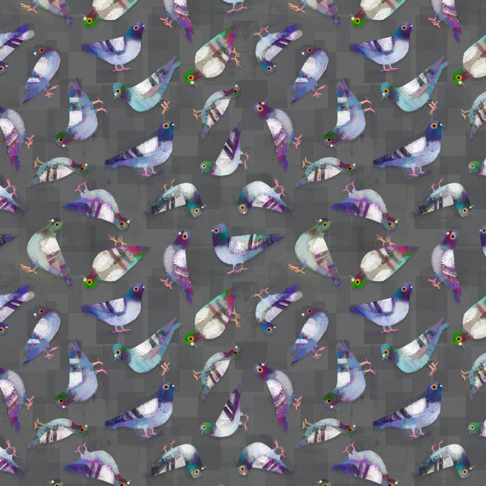 Animal Kingdom - Pigeon Pals in Asphalt - by Gareth Lucas with Windham Fabrics