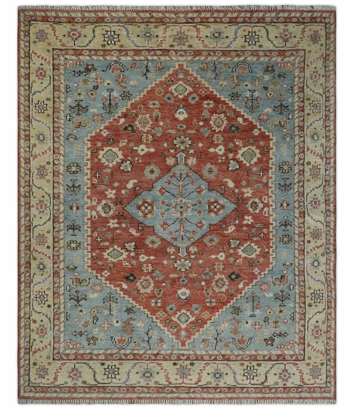 Antique look Traditional Floral Gray, Rust and Beige Hand knotted Heriz Custom Made wool Area Rug - The Rug Decor