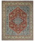Antique look Traditional Floral Gray, Rust and Beige Hand knotted Heriz Custom Made wool Area Rug - The Rug Decor