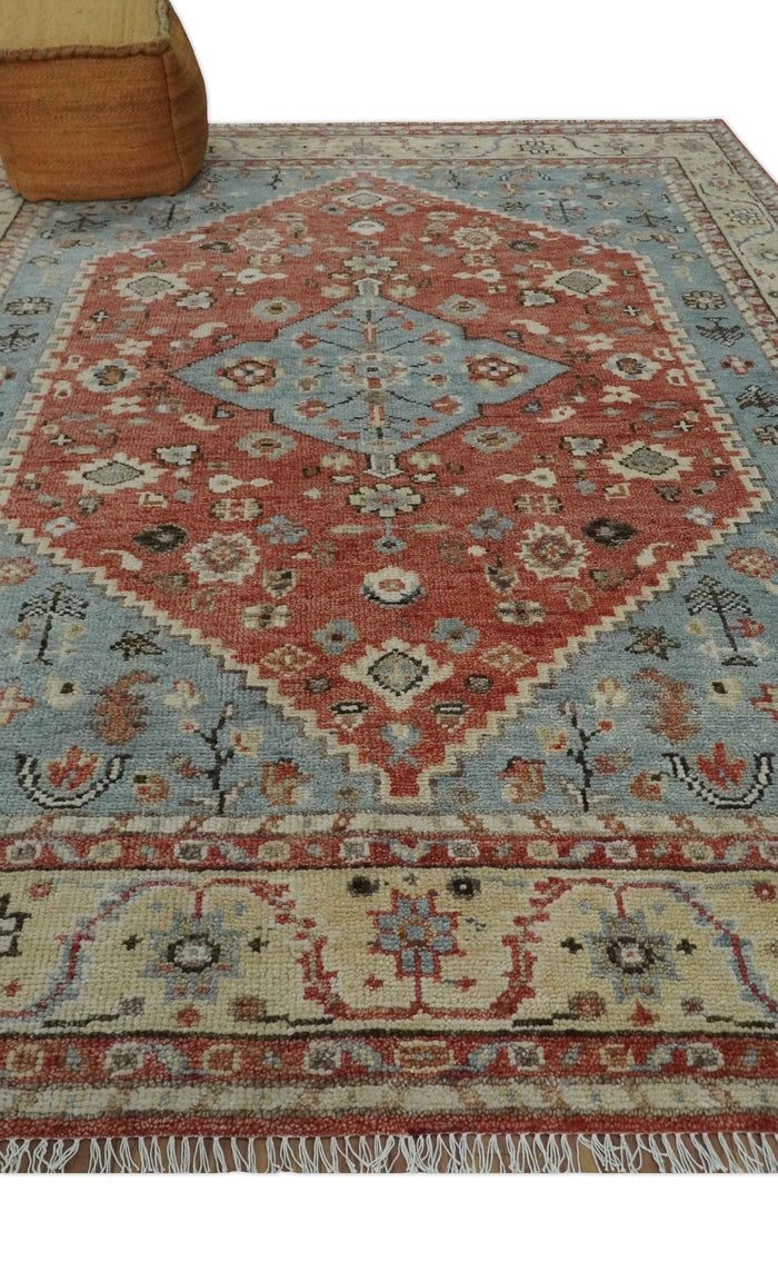 Antique look Traditional Floral Gray, Rust and Beige Hand knotted Heriz Custom Made wool Area Rug - The Rug Decor