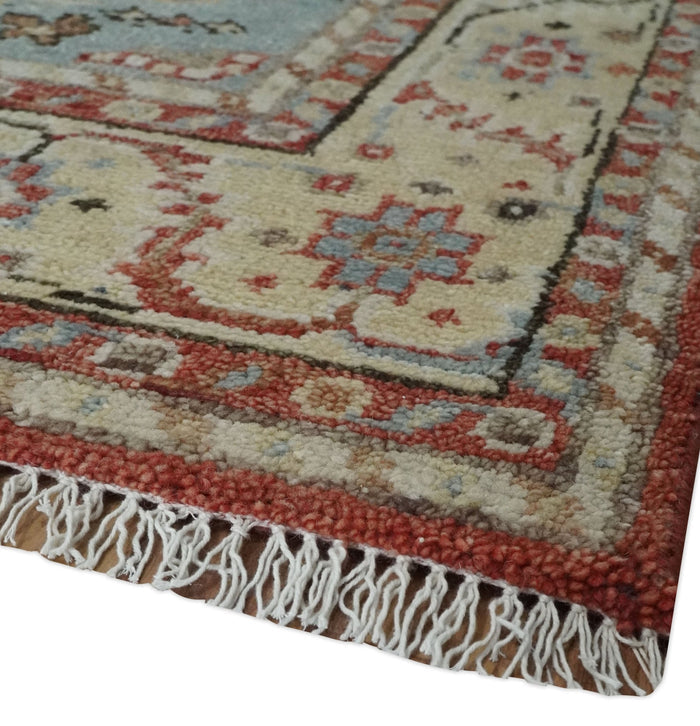 Antique look Traditional Floral Gray, Rust and Beige Hand knotted Heriz Custom Made wool Area Rug - The Rug Decor
