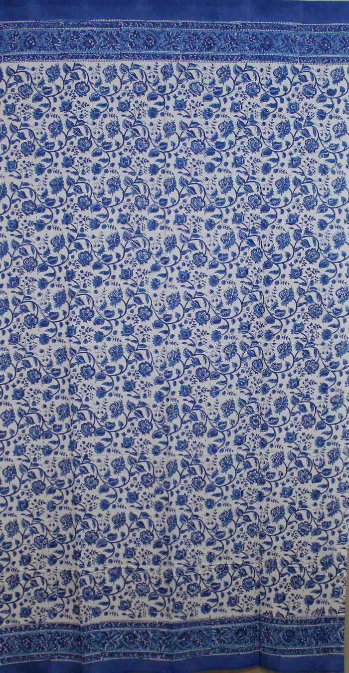 Handmade Cotton Rajasthan Block Floral Print Curtain Drape Panel Blue 46x88 - Sweet Us