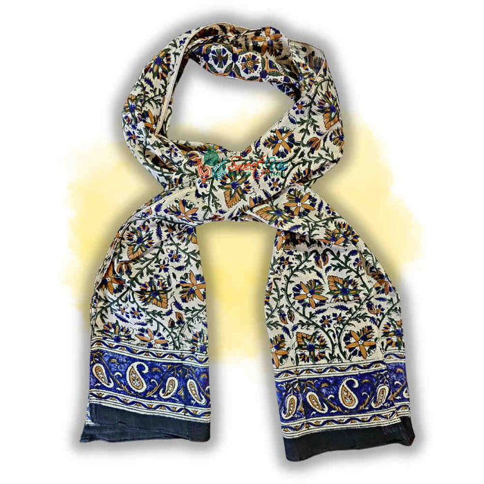 Vintage Paisley Lightweight Floral Cotton Long Scarf — Aqua Dusk - Sweet Us