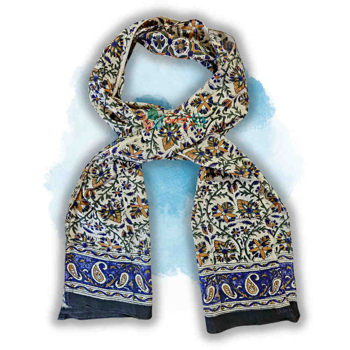 Vintage Paisley Lightweight Floral Cotton Long Scarf — Aqua Dusk - Sweet Us