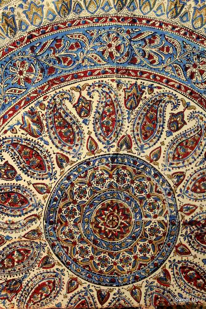 Vintage Paisley Cotton Block Print Floral Tablecloth Rectangle, Cobalt Haven - Sweet Us