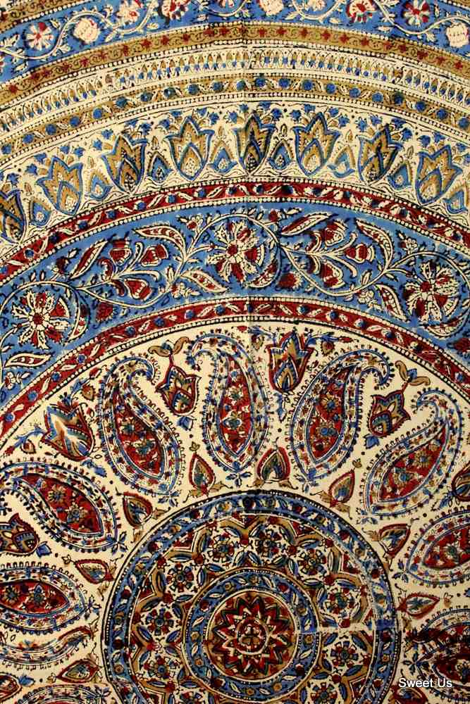 Vintage Paisley Cotton Block Print Floral Tablecloth Rectangle, Cobalt Haven - Sweet Us