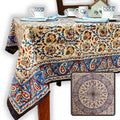 Vintage Paisley Block Print Cotton Floral Tablecloth Rectangle, Aqua Dusk - Sweet Us
