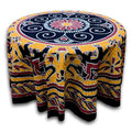 Elephant Batik Cotton Tablecloth Round 90 inches Gold Blue Black Wine Red - Sweet Us