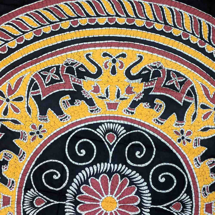 Elephant Batik Cotton Tablecloth Round 90 inches Gold Blue Black Wine Red - Sweet Us