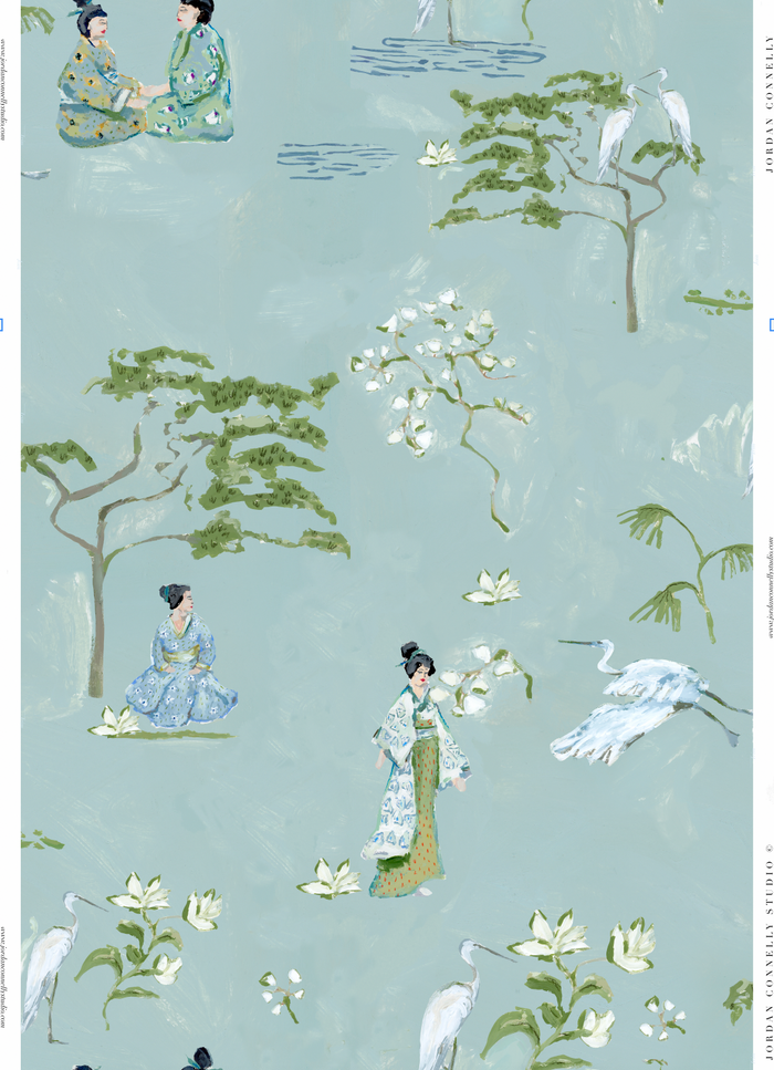 Bettie in Blue Green Wallpaper SWATCH
