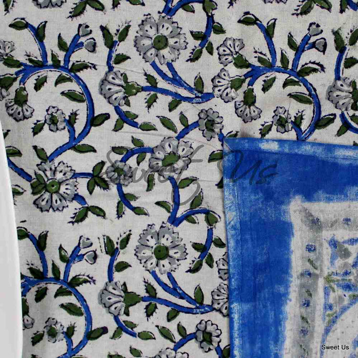 Botanical Serenity Block Print Cotton Floral Square Tablecloth White - Sweet Us