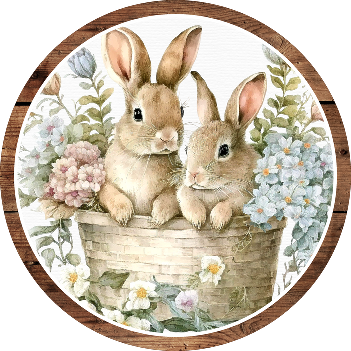 Brown Spring  Bunnies, Spring Sign, Wreath Attachment, Wreath Sign, Wreath Center