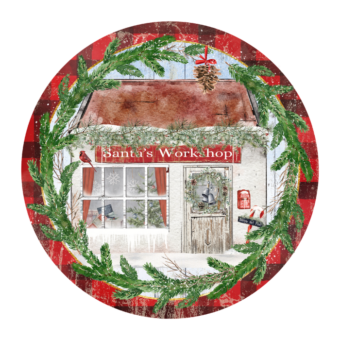 C079 Santa's Workshop Sign, Holiday Sign, Wreath Center, Wreath Attachment