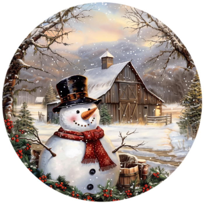 C110 Snowman in Barnyard,  Sign, Holiday Sign, Wreath Center, Wreath Attachment