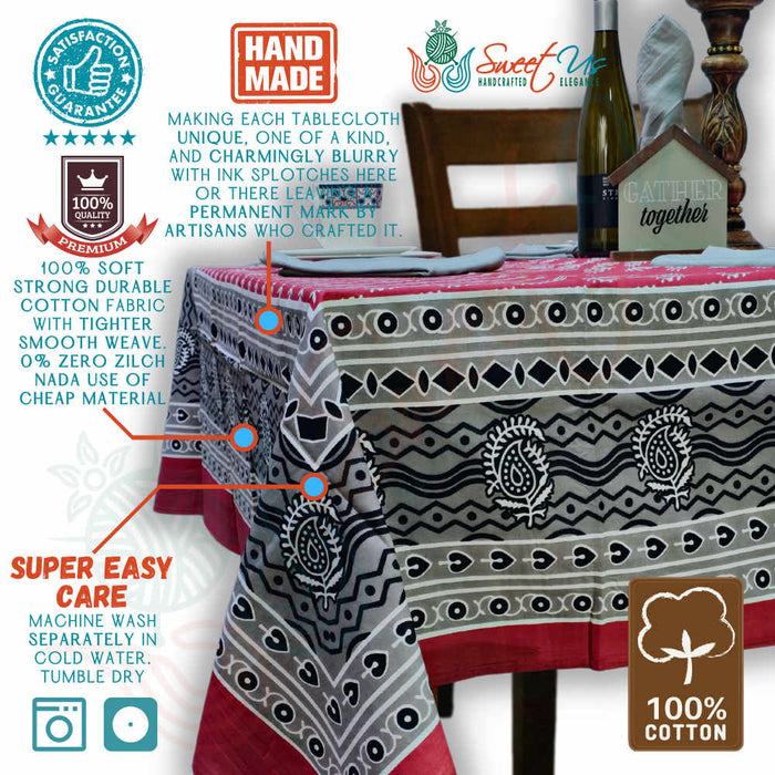 Calla Paisley Floral Cotton Tablecloth Rectangle, Venetian Blush - Sweet Us