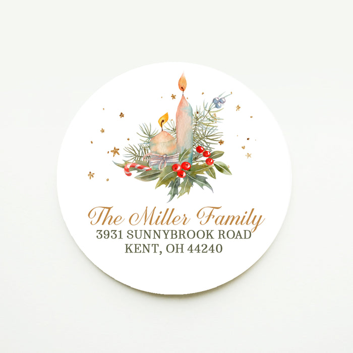 Candle and Greenery Christmas Tree Return Address Sticker