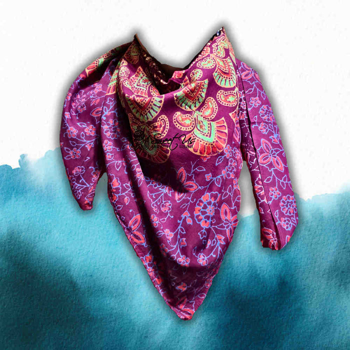 Cannes Vibrance Lightweight Floral Cotton Scarf — Burgundy - Sweet Us
