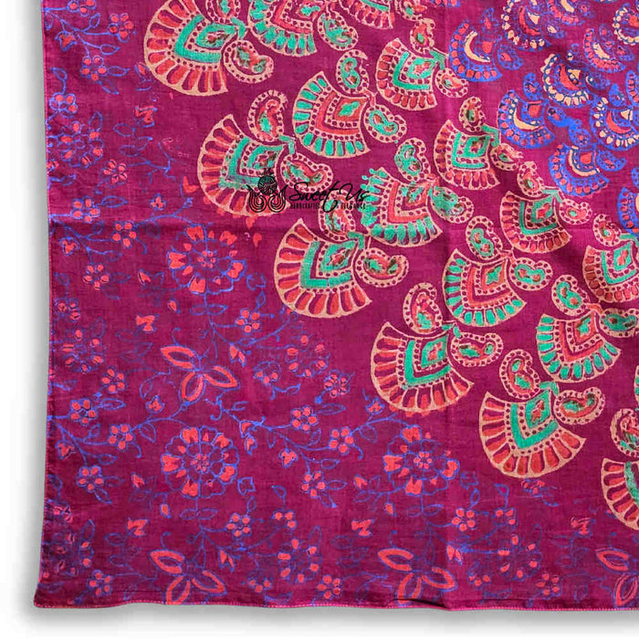 Cannes Vibrance Lightweight Floral Cotton Scarf — Burgundy - Sweet Us