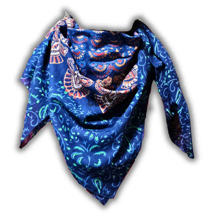 Cannes Vibrance Lightweight Floral Cotton Scarf — Neptune Blue - Sweet Us