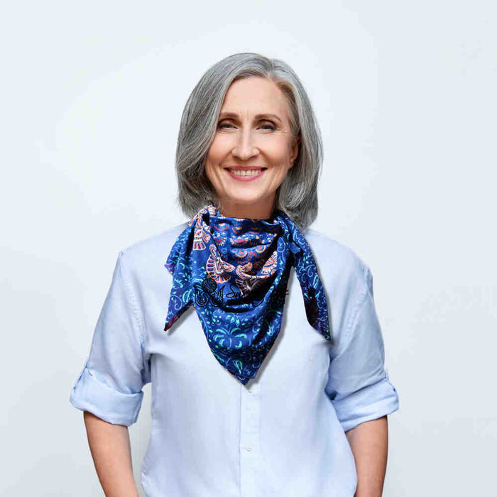 Cannes Vibrance Lightweight Floral Cotton Scarf — Neptune Blue - Sweet Us