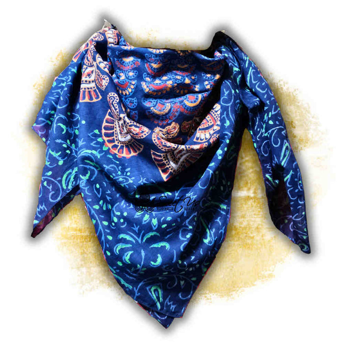 Cannes Vibrance Lightweight Floral Cotton Scarf — Neptune Blue - Sweet Us
