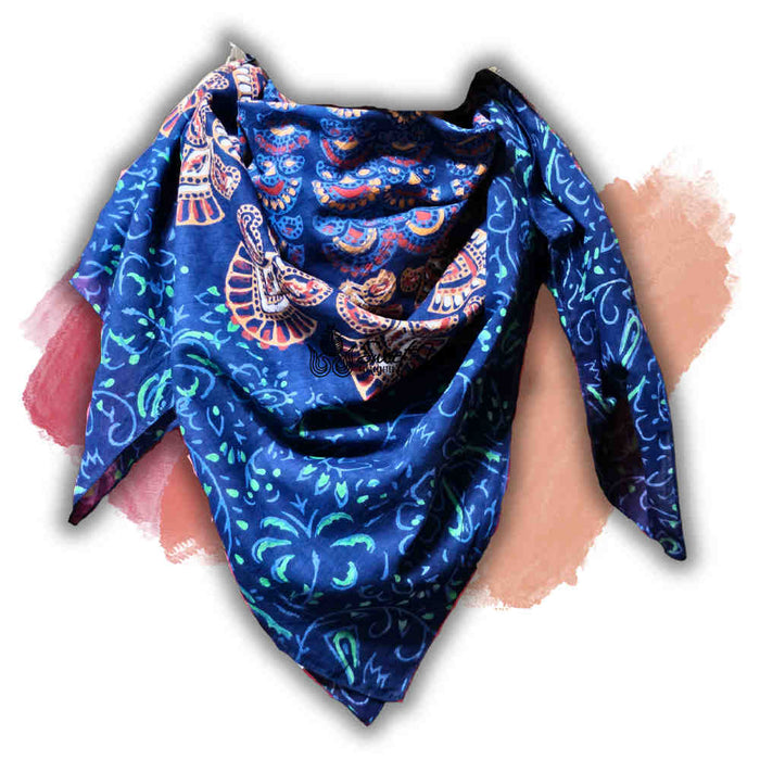 Cannes Vibrance Lightweight Floral Cotton Scarf — Neptune Blue - Sweet Us