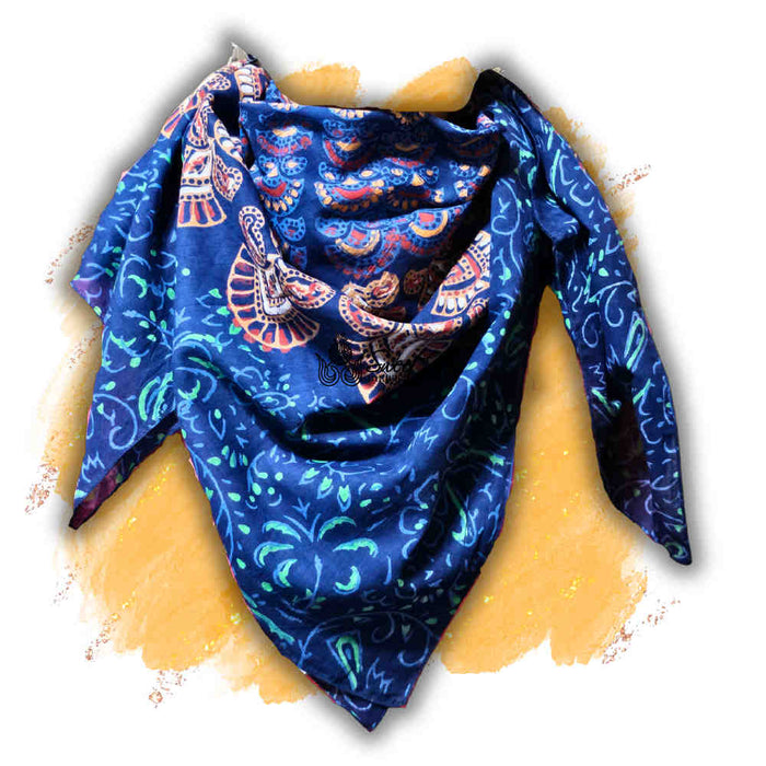 Cannes Vibrance Lightweight Floral Cotton Scarf — Neptune Blue - Sweet Us