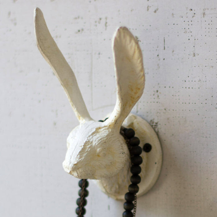 Cast Iron Rabbit Wall Hooks Antique White Set/2