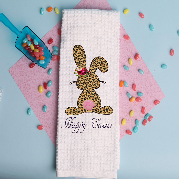 Cheetah Bunny Tea Towel, Easter Design, Cheetah Bunny, Easter -Spring Kitchen Décor, Spring Hostess Gift