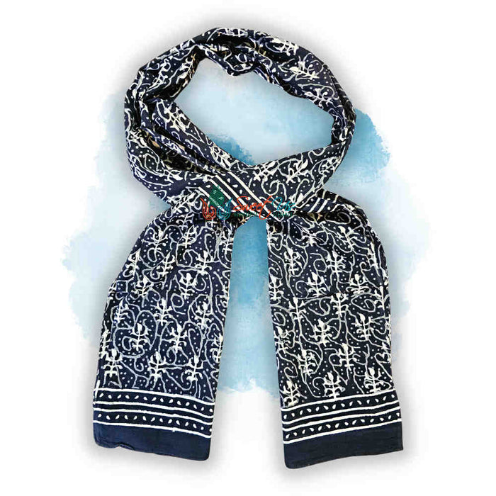 Chiara Blooms Lightweight Floral Cotton Long Scarf — Noir