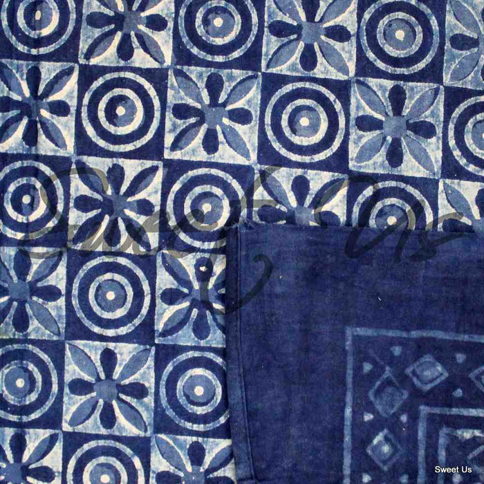 Chiara Mosaic Cotton Hand Block Print Tablecloth Rectangle, Indigo Blue - Sweet Us