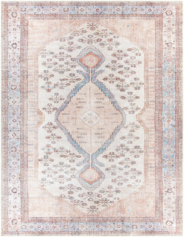 Chic Traditional Floral Ivory, Peach and Blue Machine washable Area Rug - The Rug Decor