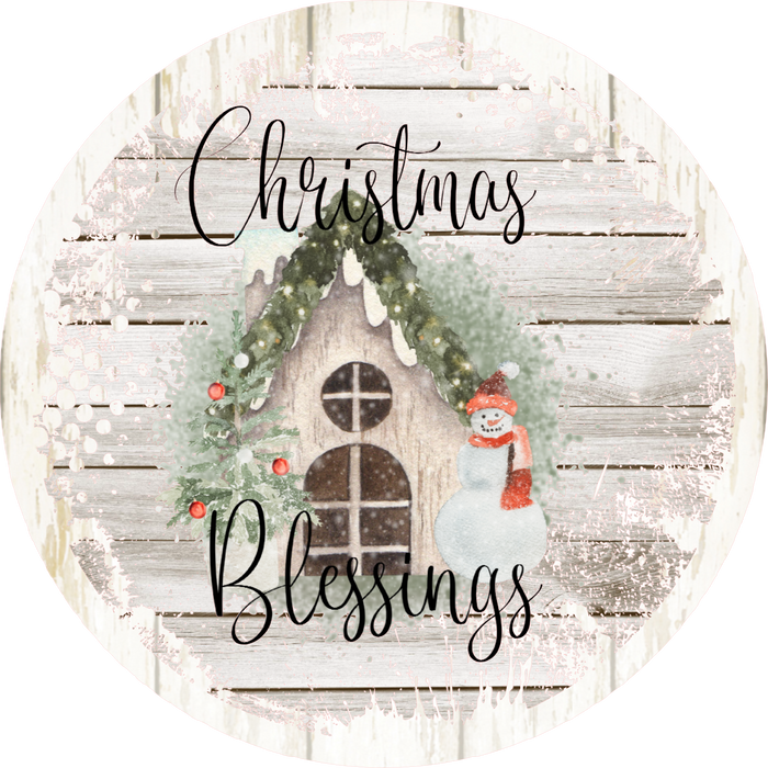Christmas Blessings Cottage,  Christmas Sign, Holiday Sign, Wreath Center, Wreath Attachment