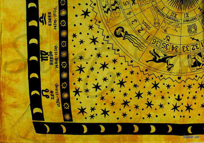 Cotton Astrological Zodiac Symbol Wall Tapestry Bedspread Full Bed sheets Gold - Sweet Us