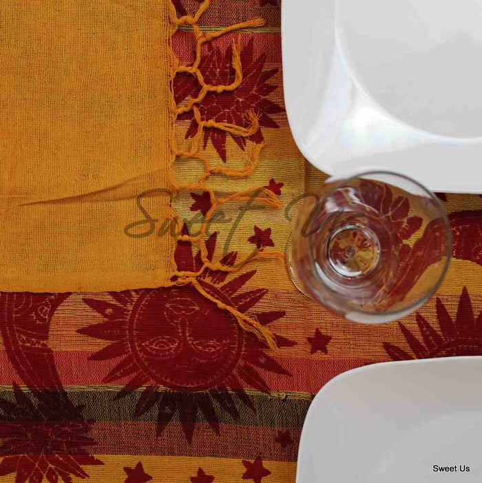 Cotton Celestial Print Floral Tablecloth Rectangle Yellow Dining Linen - Sweet Us
