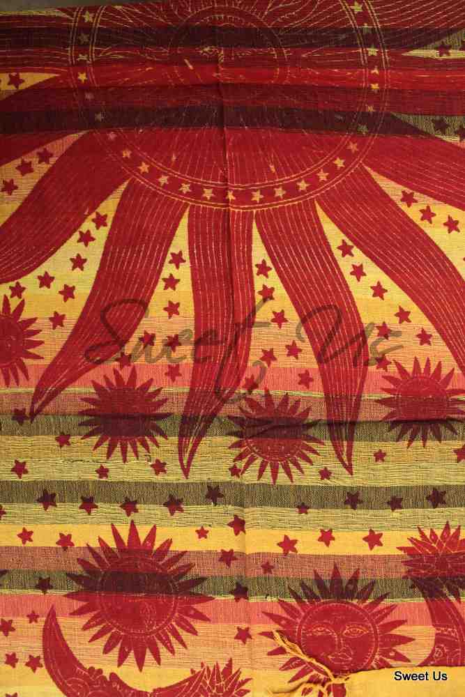 Cotton Celestial Print Floral Tablecloth Rectangle Yellow Dining Linen - Sweet Us