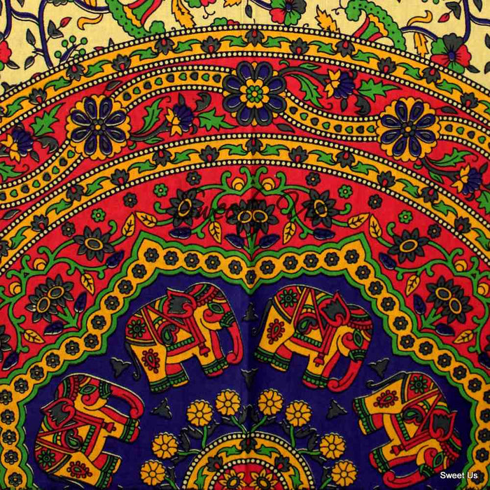 Cotton Elephant Floral Tablecloth Rectangle Blue Red Green Kitchen Dining Linen