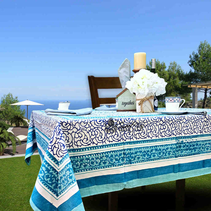 Cotton Eterna Vine Floral Tablecloth Rectangle White, Blue - Sweet Us
