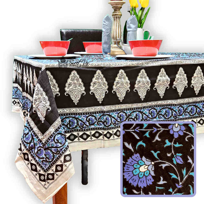 Cotton Floral Tablecloth for Rectangle Tables Black Kitchen Dining Linen