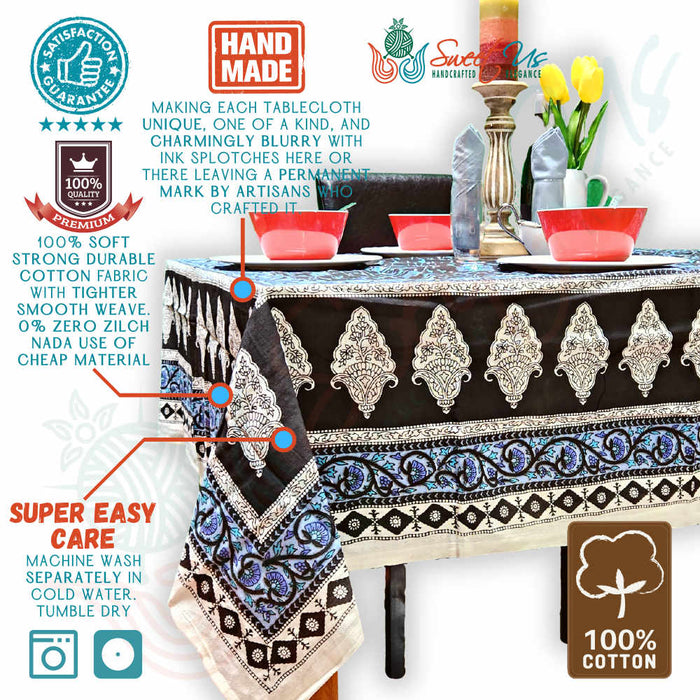 Cotton Floral Tablecloth for Rectangle Tables Black Kitchen Dining Linen