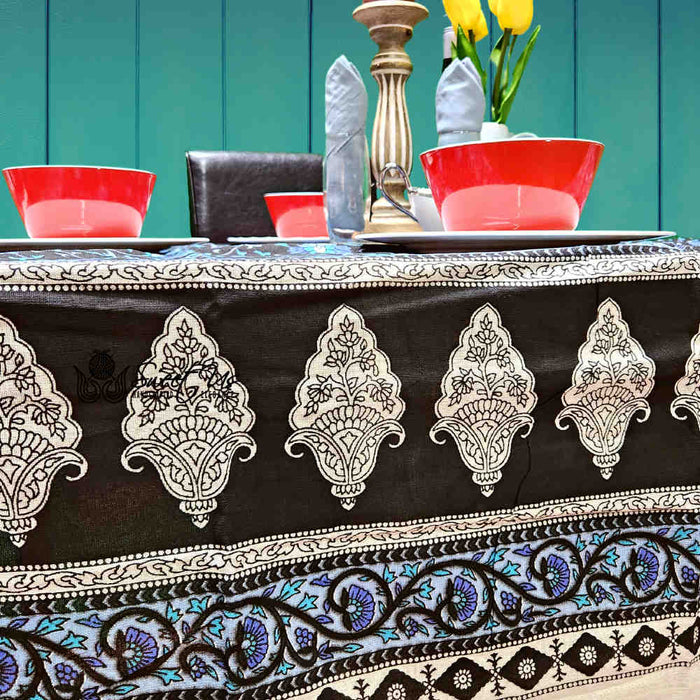 Cotton Floral Tablecloth for Rectangle Tables Black Kitchen Dining Linen