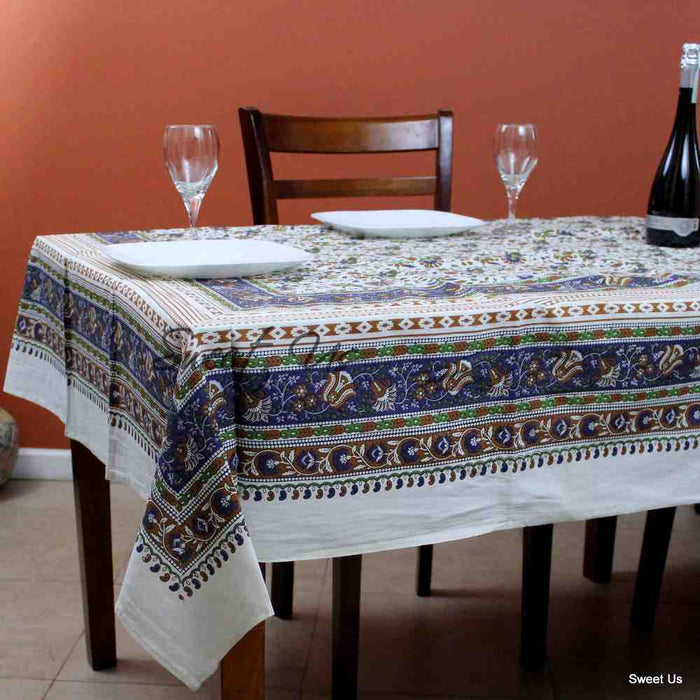 Cotton Floral Tablecloth Rectangle White Purple Kitchen Dining Linen - Sweet Us